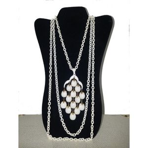 Vtg 60s Trifari White Enamel Lucite Waterfall Pendant Necklace